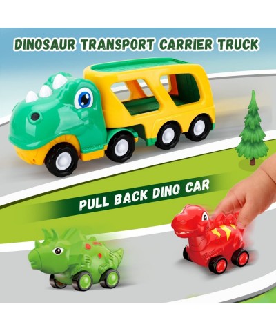 Toddler Car Toy for 1+ Year Old Dinosaur Transport Carrier Truck with 4 Pull Back Dinosaur Cars Dino Figures Dinosaur Toys fo...