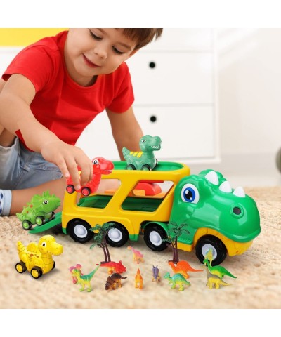 Toddler Car Toy for 1+ Year Old Dinosaur Transport Carrier Truck with 4 Pull Back Dinosaur Cars Dino Figures Dinosaur Toys fo...