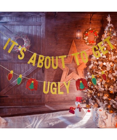 It's About To Get Ugly Banner Gold Glitter - Ugly Sweater Party Decorations Christmas Party Decorations Ugly Christmas Sweate...