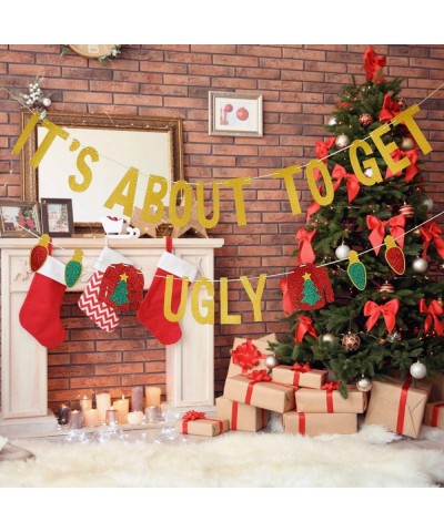 It's About To Get Ugly Banner Gold Glitter - Ugly Sweater Party Decorations Christmas Party Decorations Ugly Christmas Sweate...