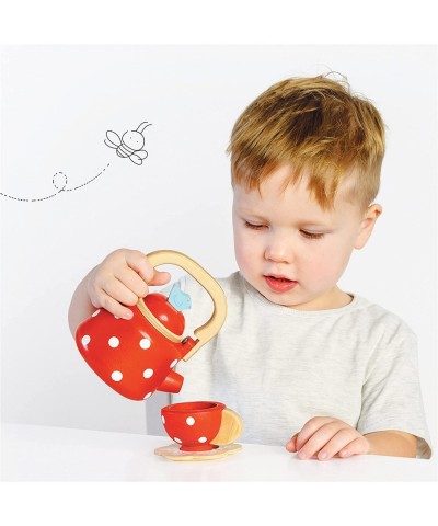 Honeybake Wooden Dotty Kettle - Breakfast Set Pretend Kitchen Play Toy Set | Girls or Boys Role Play Kitchen Accessories | Su...