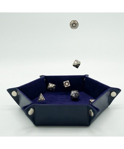 Dice Tray - Blue Hexagonal Collapsible PU Leather Dice Rolling Tray for Tabletop Role Playing Games Including Dungeons and Dr...