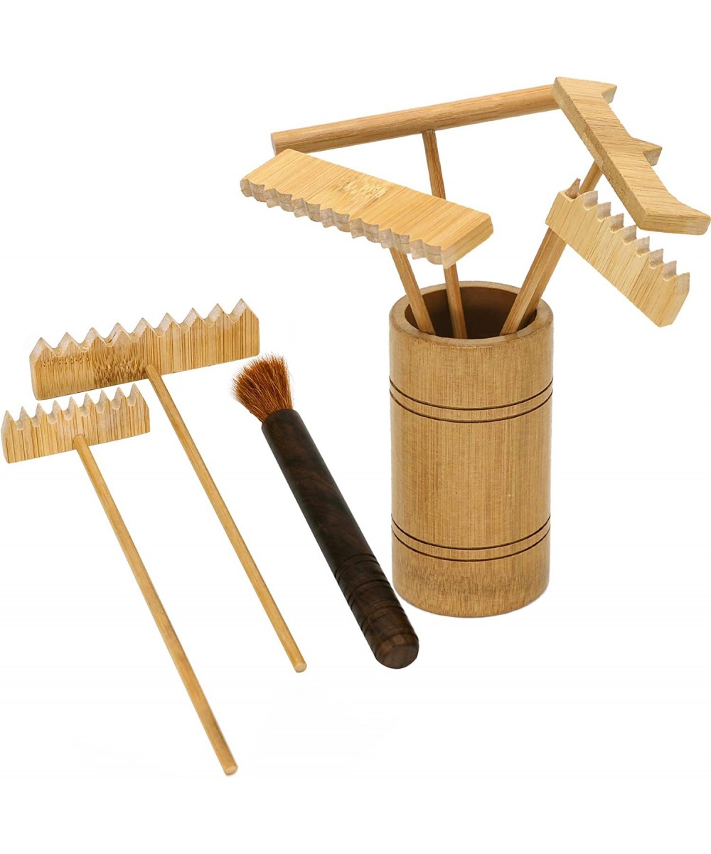 Zen Garden Rake Accessories - Miniature Tabletop Zen Garden Tools w/ Bamboo Rakes Holder Japanese Meditation Rock Sand Garden...