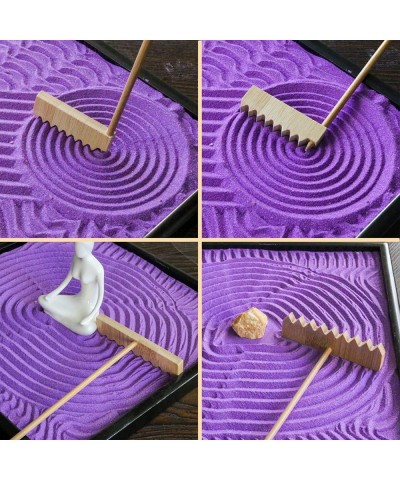 Zen Garden Rake Accessories - Miniature Tabletop Zen Garden Tools w/ Bamboo Rakes Holder Japanese Meditation Rock Sand Garden...