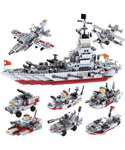 Naval Battleship Building Blocks Kits 8 in 1 Military Warship with Helicopter Fighter Learning and Educational Toys for Boys ...