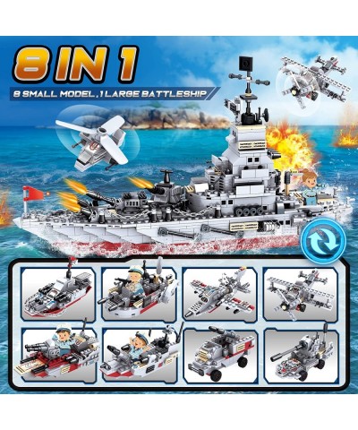 Naval Battleship Building Blocks Kits 8 in 1 Military Warship with Helicopter Fighter Learning and Educational Toys for Boys ...