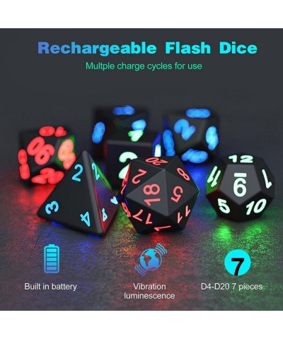 Glowing DND Dice Set with Charging Box 7Pcs LED Light Up Polyhedron Rechargeable Electronic Dice for Dungeons & Dragons Dice ...