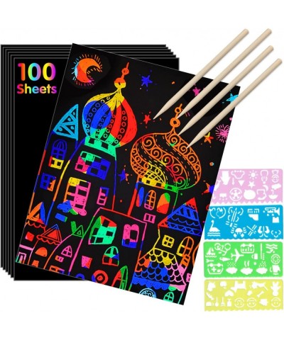 Rainbow Scratch Paper Kit: 109Pcs Magic Art Craft Stuff Supplies Black Drawing Pad for Age 3-12 Kids Children Girl Boy DIY To...