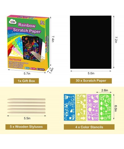 Rainbow Scratch Paper Kit: 109Pcs Magic Art Craft Stuff Supplies Black Drawing Pad for Age 3-12 Kids Children Girl Boy DIY To...