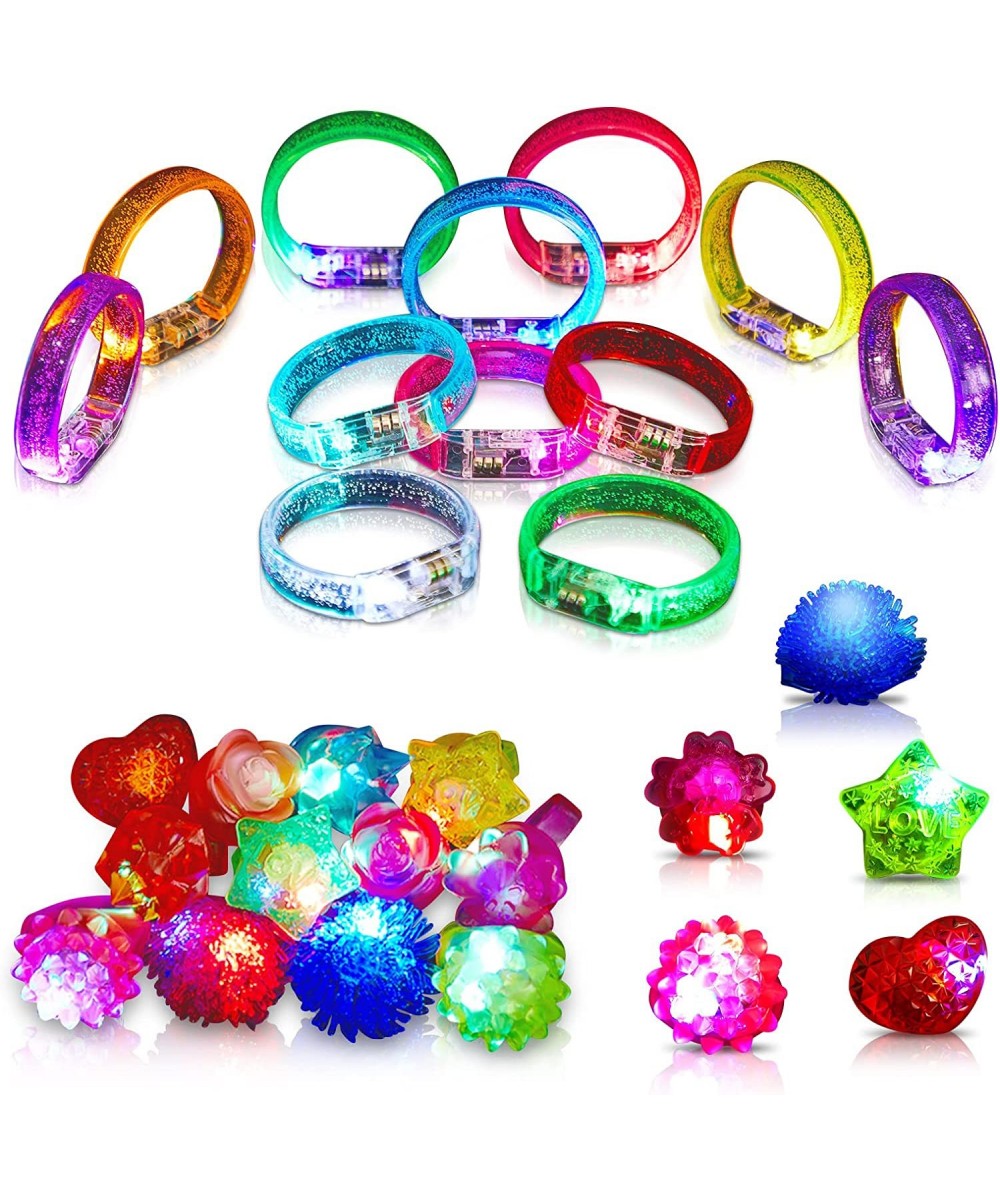 24 Pcs Light up Toy Party Favors Glow in The Dark Party Supplies Include 12 LED Flashing Bracelet 12 Bumpy Jelly Rings for Ad...