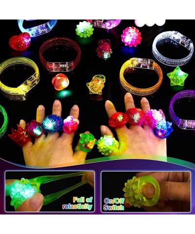 24 Pcs Light up Toy Party Favors Glow in The Dark Party Supplies Include 12 LED Flashing Bracelet 12 Bumpy Jelly Rings for Ad...