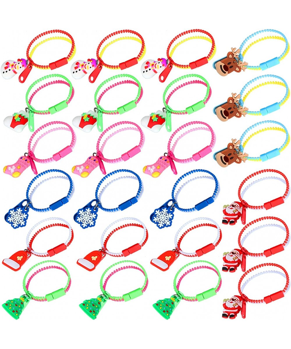 24 Pieces Christmas Zipper Bracelets Sensory Friendship Bulk Set with Snowflake Snowman Christmas Tree Santa Claus Gingerbrea...