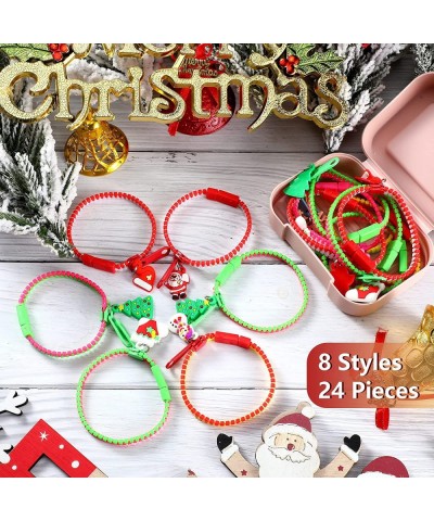 24 Pieces Christmas Zipper Bracelets Sensory Friendship Bulk Set with Snowflake Snowman Christmas Tree Santa Claus Gingerbrea...