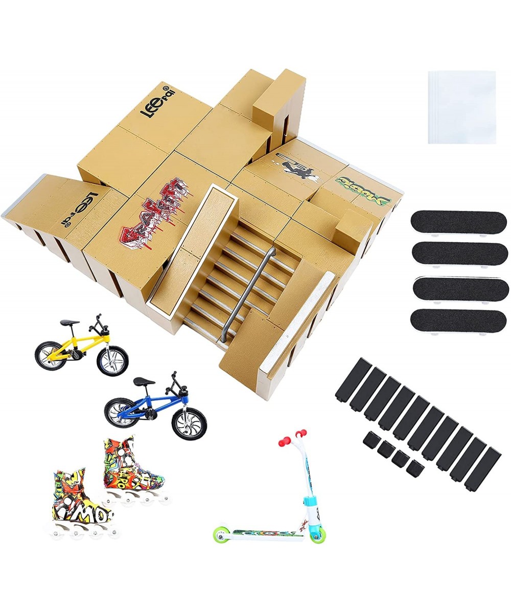 Skate Park Kit Skate Park Kit Ramp Parts for Finger Skateboard Park Kit Part Training Props with 4 Finger Decks 2 Finger Bike...