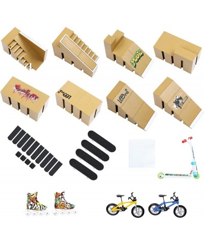 Skate Park Kit Skate Park Kit Ramp Parts for Finger Skateboard Park Kit Part Training Props with 4 Finger Decks 2 Finger Bike...