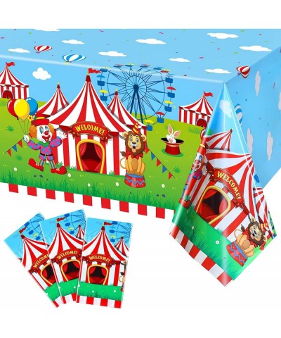 3 Pack Circus Tablecloths Plastic Carnival Theme Party Tablecloth Clown Lion and Ferris Wheel Pattern Red and White Striped T...