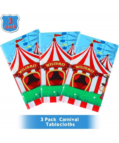 3 Pack Circus Tablecloths Plastic Carnival Theme Party Tablecloth Clown Lion and Ferris Wheel Pattern Red and White Striped T...