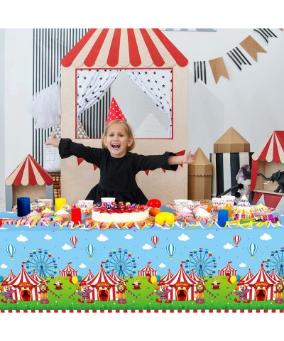 3 Pack Circus Tablecloths Plastic Carnival Theme Party Tablecloth Clown Lion and Ferris Wheel Pattern Red and White Striped T...