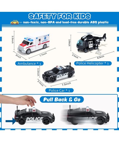 JOYIN 3 Packs Emergency Vehicle Playset Pretend Helicopter Ambulance Truck Police Car Toys Friction Powered Car with Lights a...