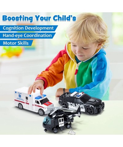 JOYIN 3 Packs Emergency Vehicle Playset Pretend Helicopter Ambulance Truck Police Car Toys Friction Powered Car with Lights a...