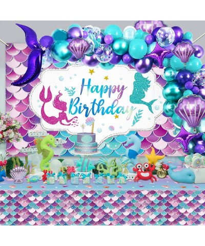 Mermaid Party Decorations Set Mermaid Birthday Party Supplies for Girls Under The Sea Ocean Mermaid Banner Decoration Backdro...