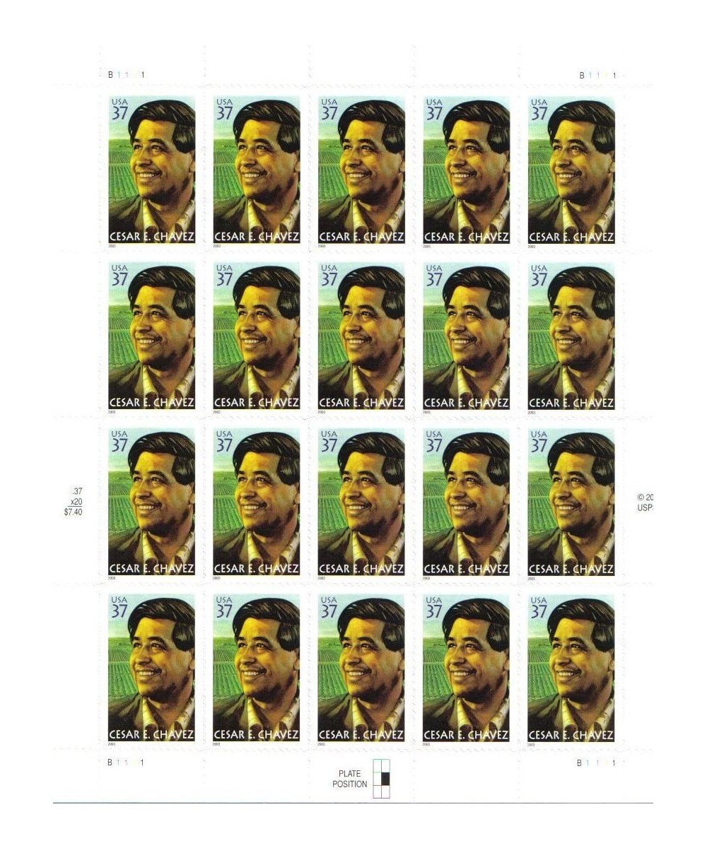 CESAR CHAVEZ ~ AFL-CIO ~ FARM WORKERS 3781 Pane of 20 x 37¢ US Postage stamps $16.31 Collectibles Display & Storage