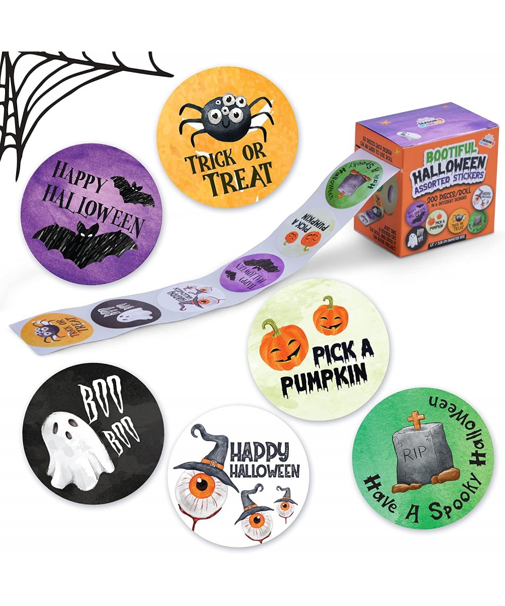 Halloween Sticker Roll 1.5 Inches - 200 Pcs Cute Halloween Stickers for Kids Toddlers and Adults - 6 Designs Happy Halloween ...