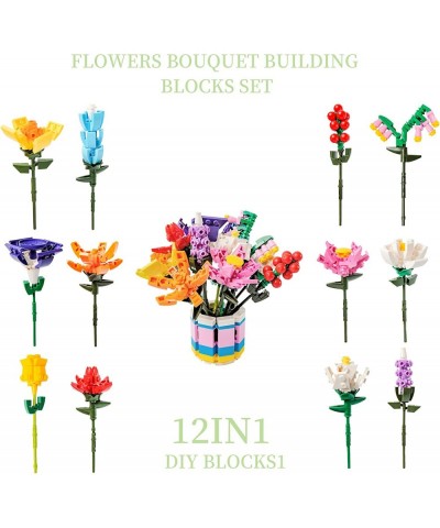 12 in 1 Flower Bouquet Building Blocks Set Artificial Flowers Botanical Collection Building Block Toys for Adults & Girls Age...