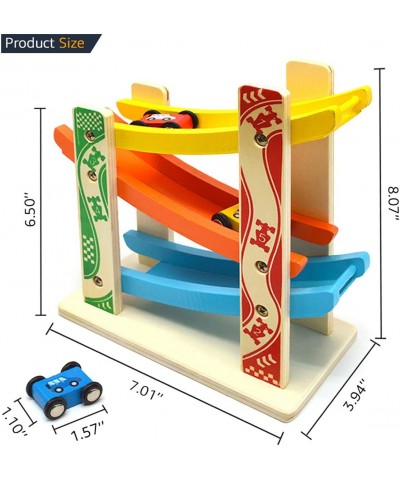 Wooden Race Track Car with 4 Mini Cars Ramp Racer Toy for Toddlers Preschool Educational Gifts for 3+ Year Old Kids Boys and ...