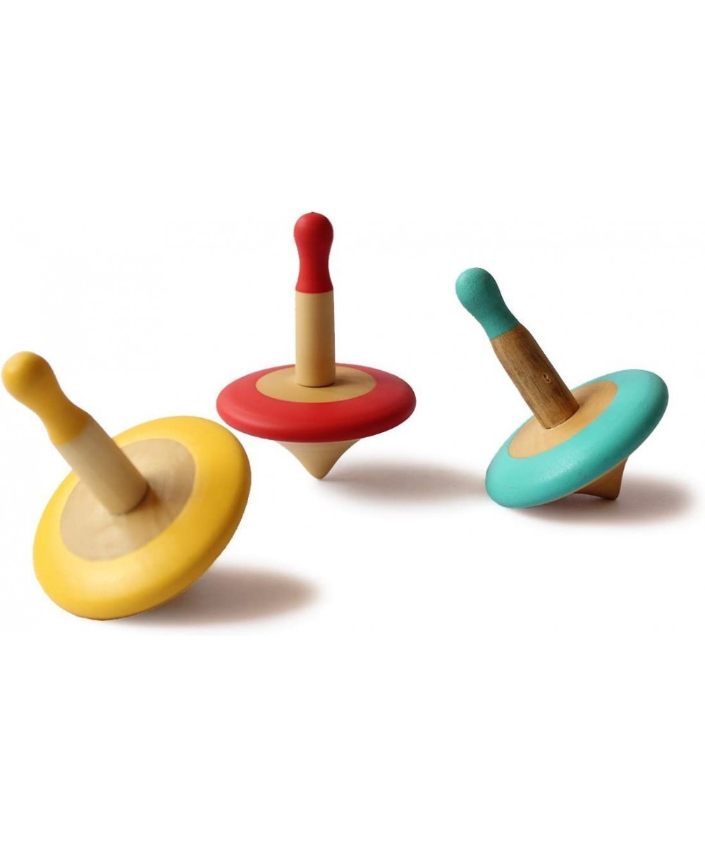 Colorful Organic Wooden Spinning Tops (3 Pcs)| Montessori & Kindergarten Toys for Balance & Coordination Skills| Gyroscope Fi...