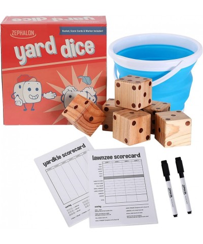 Giant Wooden Yard Dice Set for Lawn Games Play Lawnzee or Yardkle Includes Dice Collapsible Bucket Reusable Scorecards and Dr...