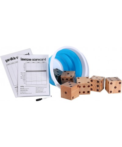 Giant Wooden Yard Dice Set for Lawn Games Play Lawnzee or Yardkle Includes Dice Collapsible Bucket Reusable Scorecards and Dr...