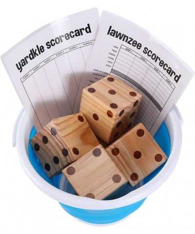 Giant Wooden Yard Dice Set for Lawn Games Play Lawnzee or Yardkle Includes Dice Collapsible Bucket Reusable Scorecards and Dr...