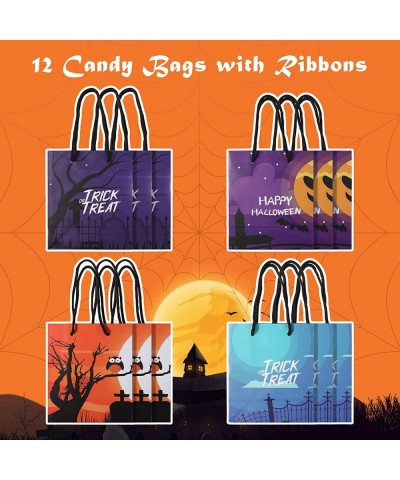 12 Pack Halloween Treat Bags with Handle 6.5x5.5x3 inches 4 Varied Designs Mini Cardboard Halloween Candy Bags for Halloween ...