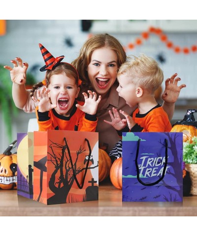 12 Pack Halloween Treat Bags with Handle 6.5x5.5x3 inches 4 Varied Designs Mini Cardboard Halloween Candy Bags for Halloween ...