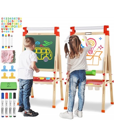 Kids Wooden Easel with Extra Letters and Numbers Magnets Adjustable Double Sided Drawing Board Whiteboard & Chalkboard Dry Ea...