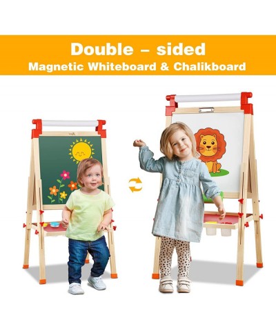 Kids Wooden Easel with Extra Letters and Numbers Magnets Adjustable Double Sided Drawing Board Whiteboard & Chalkboard Dry Ea...