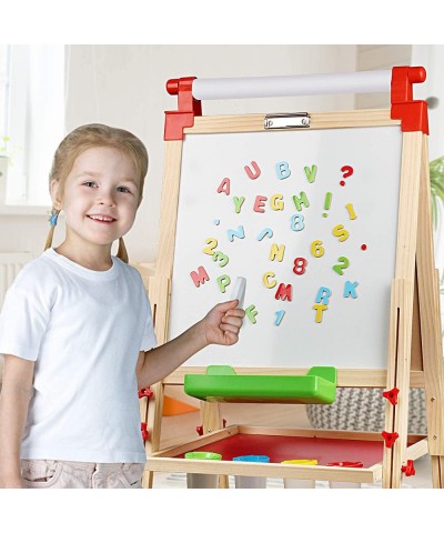 Kids Wooden Easel with Extra Letters and Numbers Magnets Adjustable Double Sided Drawing Board Whiteboard & Chalkboard Dry Ea...