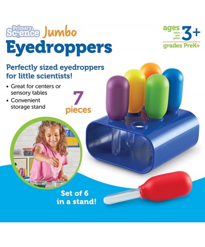 Jumbo Colorful Eyedroppers - Set of 6 with Stand Ages 3+ Science Class Tools Preschool Science Sensory Table Accessories Todd...