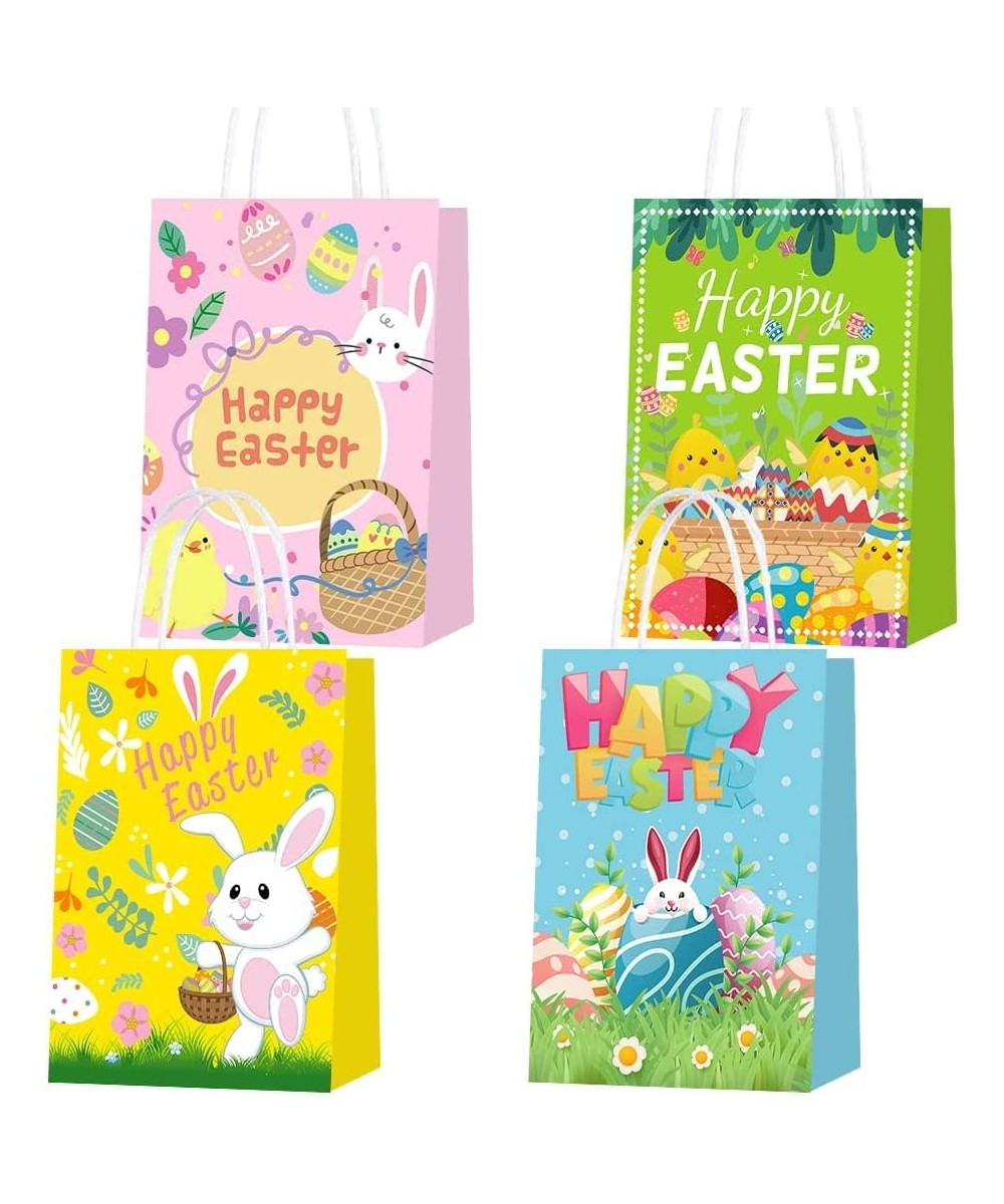 16 Pcs Easter Kraft Paper Party Favor Gift Bags with Handle Colorful Bunny Egg Tote Bag Party Treat Bags Easter Party Favor G...