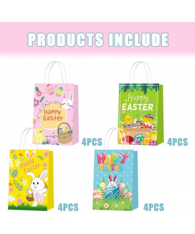 16 Pcs Easter Kraft Paper Party Favor Gift Bags with Handle Colorful Bunny Egg Tote Bag Party Treat Bags Easter Party Favor G...