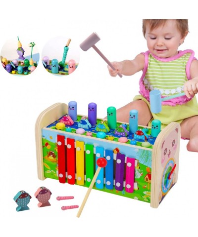 7 in 1 Hammering Pounding Toys Wooden Montessori Early Development Pounding Bench with Fishing Game Musical Xylophone Whack-a...