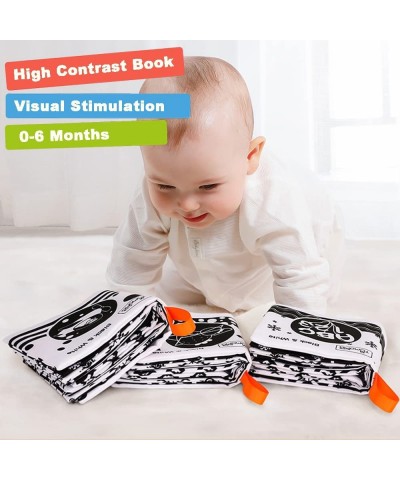 3 High Contrast Baby Toys for Newborn 0 3 6 Months Black and White Soft Baby Book Crinkle Squeaky Nontoxic Fabric Cloth Book ...