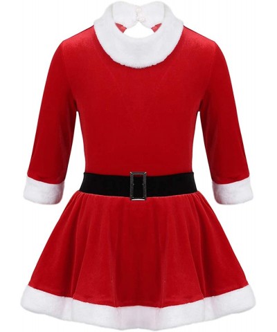 Kids Girls Christmas Miss Santa Claus Dress Costume Velvet Ballet Tutu Dress Leotard Dancewear $29.59 Kids' Costumes