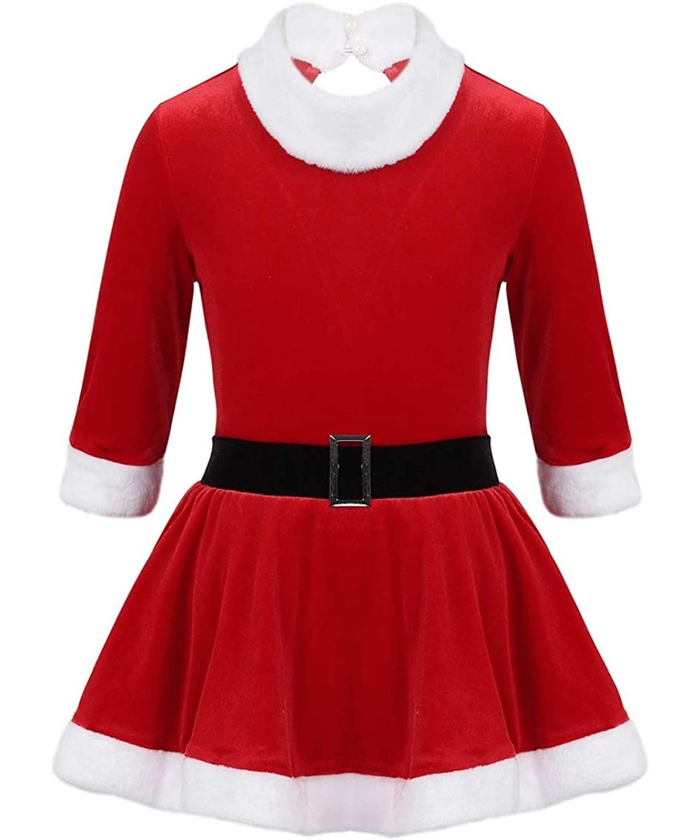 Kids Girls Christmas Miss Santa Claus Dress Costume Velvet Ballet Tutu Dress Leotard Dancewear $29.59 Kids' Costumes