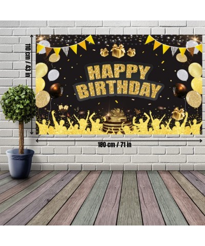 Happy Birthday Backdrop Banner Black and Gold Birthday Party Decorations for Women Men Large Glitter Birthday Backdrop Sign P...