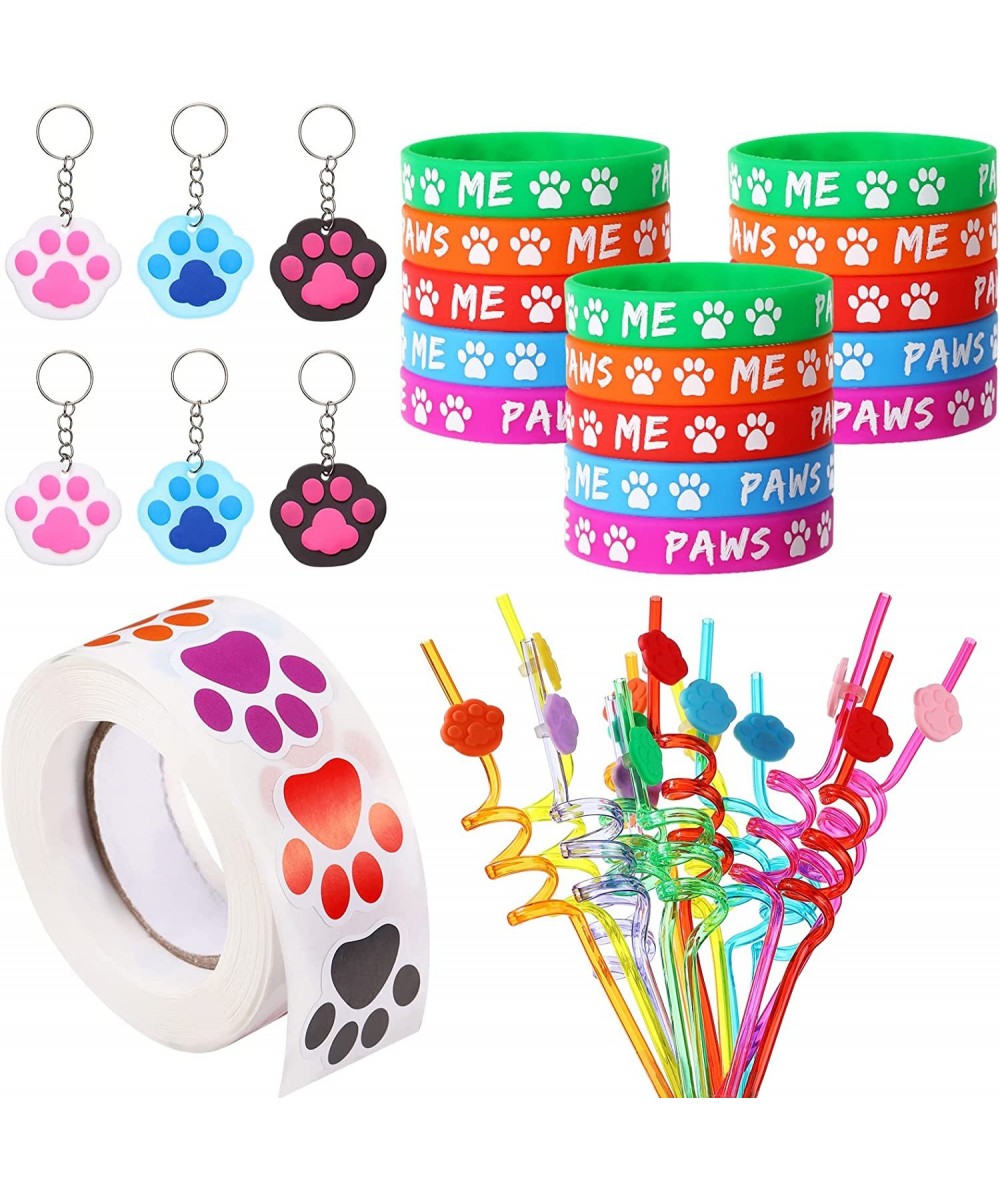 54 Pieces Dog Paw Party Favors Set Dog Paw Print Party Supplies Puppy Party Supplies Including Paw Print Drinking Straws Sili...