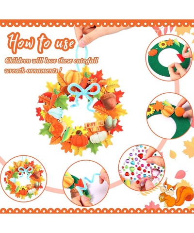 18 Kits Fall Crafts for Kids DIY Fall Wreath Craft Kit Includes Thanksgiving Felt Wreath Sticker Fluffy Poms Balls Rhinestone...