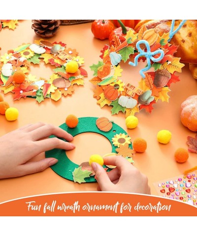 18 Kits Fall Crafts for Kids DIY Fall Wreath Craft Kit Includes Thanksgiving Felt Wreath Sticker Fluffy Poms Balls Rhinestone...