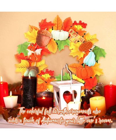 18 Kits Fall Crafts for Kids DIY Fall Wreath Craft Kit Includes Thanksgiving Felt Wreath Sticker Fluffy Poms Balls Rhinestone...